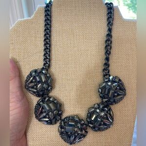 Banana Republic Jet Black Gothic Statement Necklace with Black‎ Rhinestones